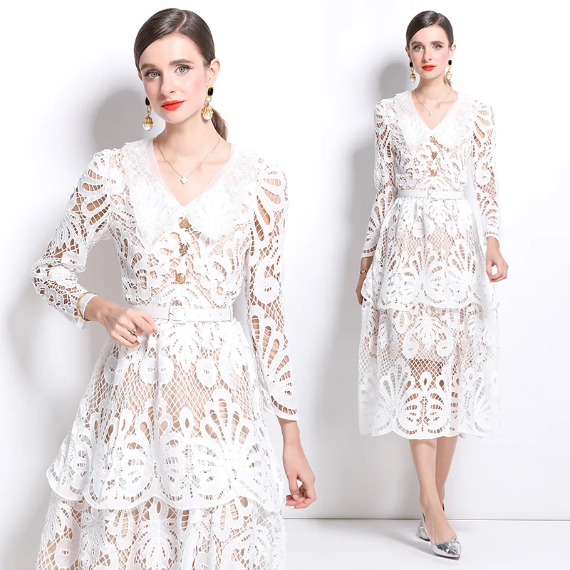 Water soluble embroidered long skirt with V-neck waist cinching and slimming effect dress ZY85910098
Water soluble embroidered long skirt with V-neck waist cinching and slimming effect dress ZY85910098