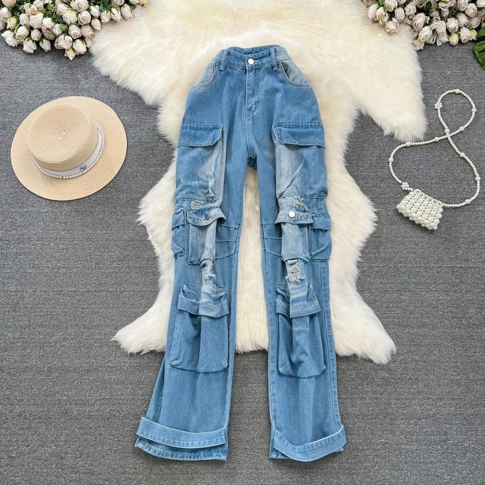 Pocket Solid Color Overalls Jeans Women's Y2K Street Retro Loose Wide-Leg Overalls Couple Casual Mopping Jeans Pants Women
Pocket Solid Color Overalls Jeans Women's Y2K Street Retro Loose Wide-Leg Overalls Couple Casual Mopping Jeans Pants Women