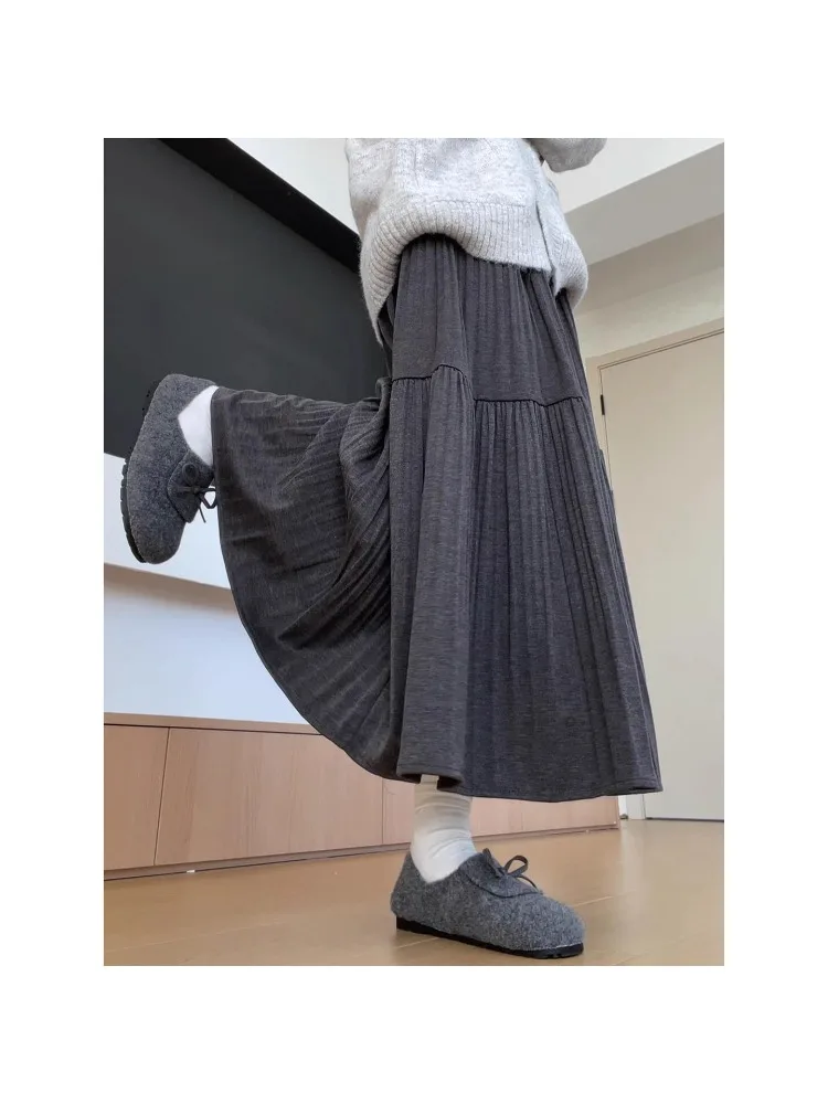 Laid-back Style Deep Grey Pleated Skirt Women's Autumn Winter High Waist Slimming plus Size Long Half-length Umbrella Skirt
Laid-back Style Deep Grey Pleated Skirt Women's Autumn Winter High Waist Slimming plus Size Long Half-length Umbrella Skirt
