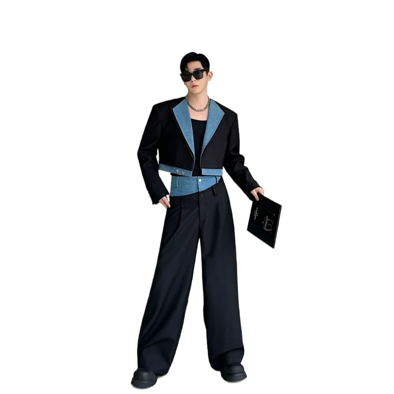 Niche Denim Splicing Short Suit Dislocation Double Waist Fashion Versatile Wide-leg Pants Suit
Niche Denim Splicing Short Suit Dislocation Double Waist Fashion Versatile Wide-leg Pants Suit