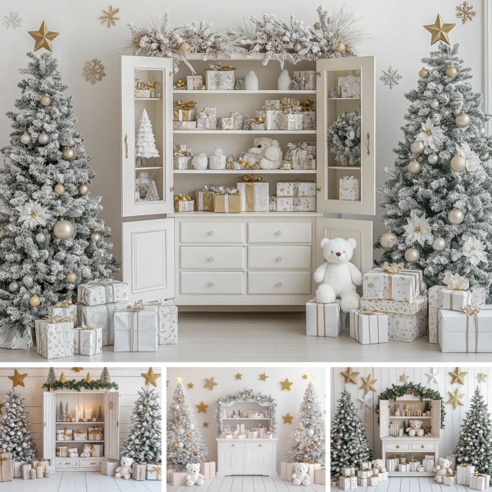 Winter White Gold Xmas Photography Background Flocked Pine Tree Cabinet Bear Gift Star Snow Baby Holiday Shooting Booth Backdrop
Winter White Gold Xmas Photography Background Flocked Pine Tree Cabinet Bear Gift Star Snow Baby Holiday Shooting Booth Backdrop
