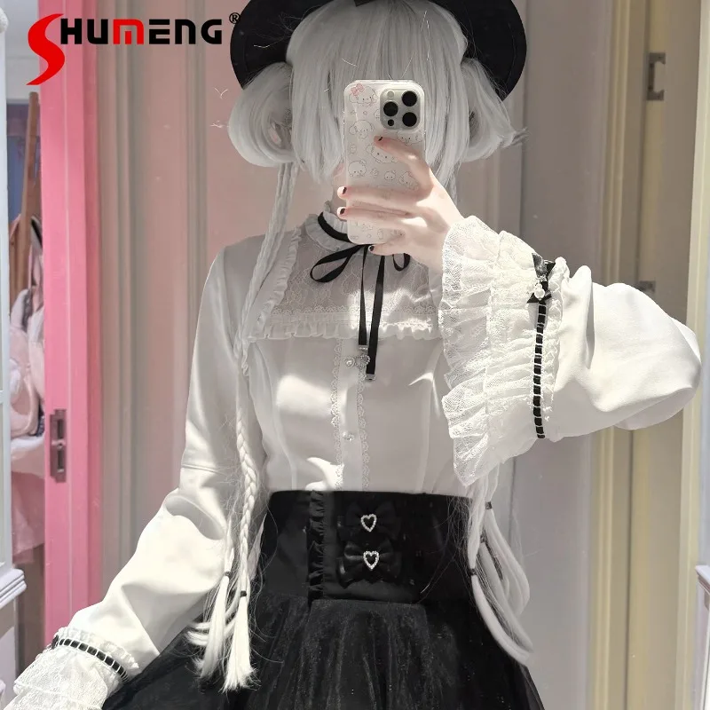 Japanese Lolita Single-breasted Lace Blouse Skirt Sweet Cute Dolly Style Long Flare Sleeves Shirt Top Lace Trim Skirts For Women
Japanese Lolita Single-breasted Lace Blouse Skirt Sweet Cute Dolly Style Long Flare Sleeves Shirt Top Lace Trim Skirts For Women