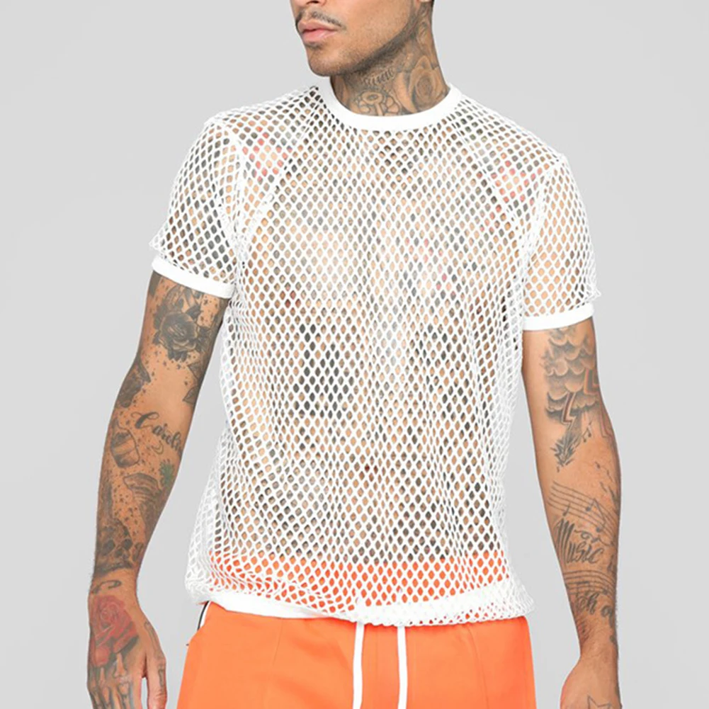 Tee Men Shirts Summer Sexy Sheer Short Sleeve Spring T Shirts Autumn Transparent Crew Neck Fish Net Hollow Net
Tee Men Shirts Summer Sexy Sheer Short Sleeve Spring T Shirts Autumn Transparent Crew Neck Fish Net Hollow Net