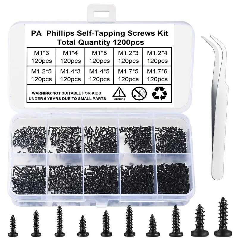 BIESUO 1200pcs Cross Pan Head Self-tapping Small Screw Set M1-M1.7PA Electronic Watch Glasses Self-tapping Screw
BIESUO 1200pcs Cross Pan Head Self-tapping Small Screw Set M1-M1.7PA Electronic Watch Glasses Self-tapping Screw