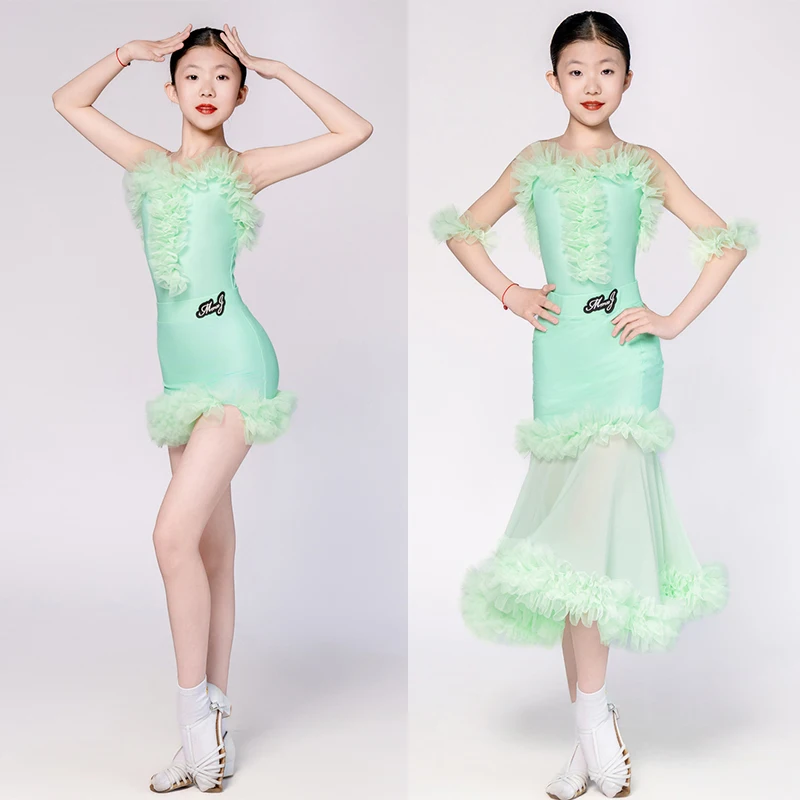 2025 Girls Latin Ballroom Dance Clothes Green Ruffled Tops Skirt Suspender Kids Competition Dress Waltz Performance Wear NV23920
2025 Girls Latin Ballroom Dance Clothes Green Ruffled Tops Skirt Suspender Kids Competition Dress Waltz Performance Wear NV23920
