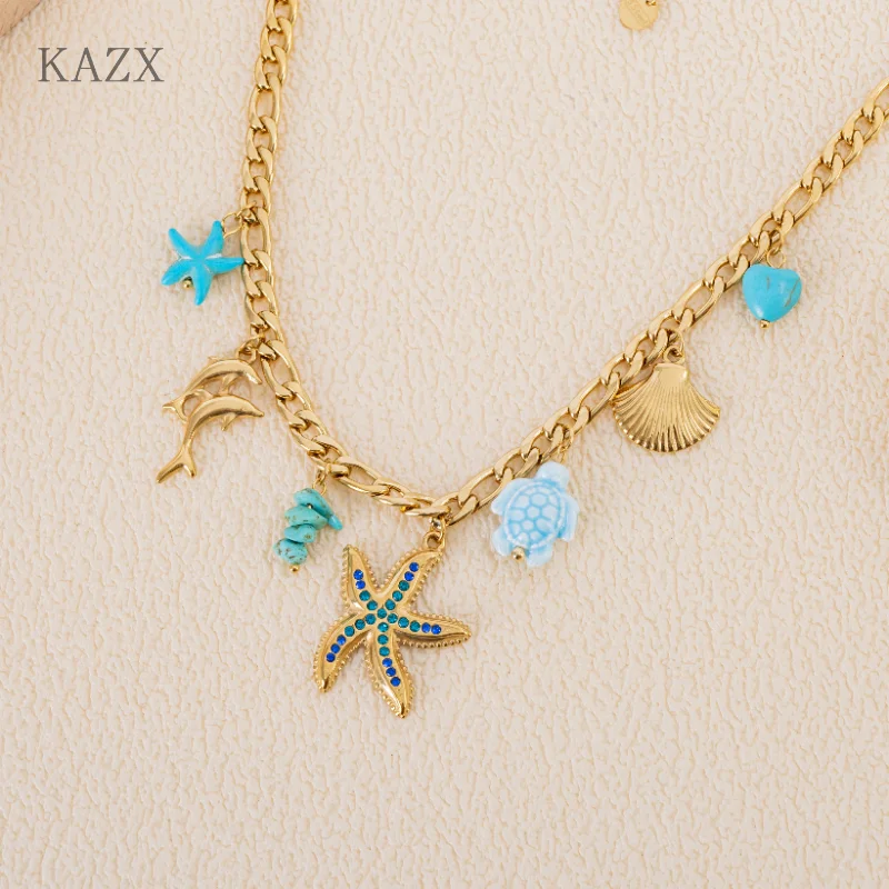Hypoallergenic Stainless Steel Ocean Necklace Gold Color Starfish Dolphin Turtle Shell for Women Beach Vacation Jewelry Gift
Hypoallergenic Stainless Steel Ocean Necklace Gold Color Starfish Dolphin Turtle Shell for Women Beach Vacation Jewelry Gift