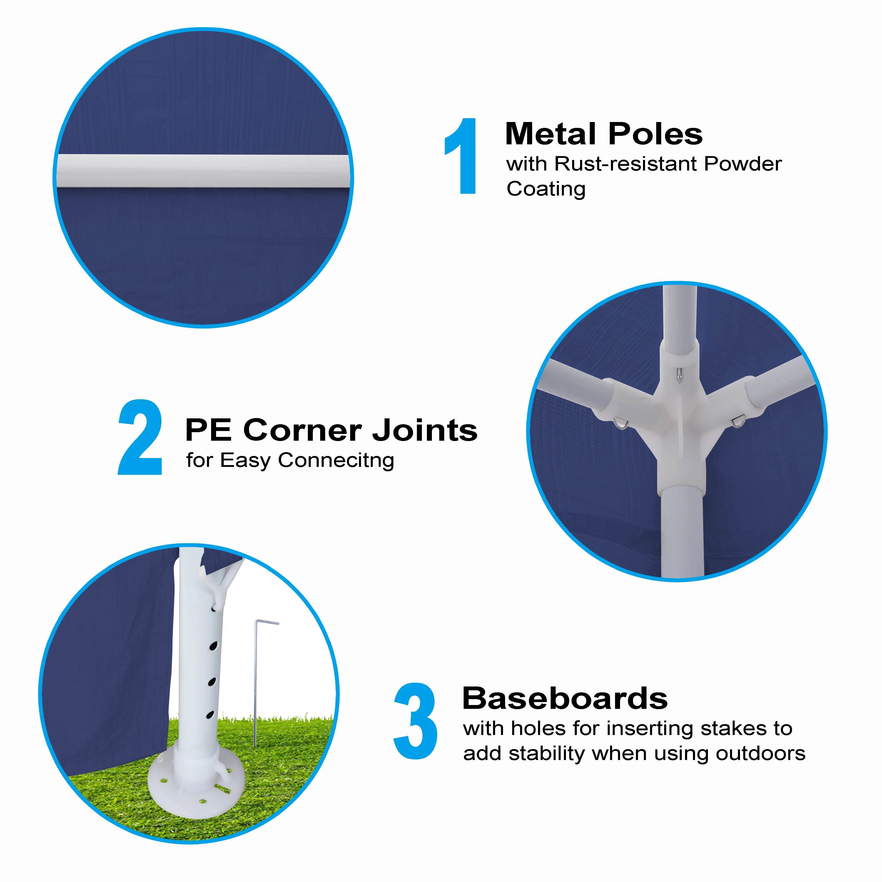 3 * 3 meter four-sided (double door) spiral tube canopy, made of blue PE fabric, 10'x10' party tent with 4 detachable sides, out
3 * 3 meter four-sided (double door) spiral tube canopy, made of blue PE fabric, 10'x10' party tent with 4 detachable sides, out