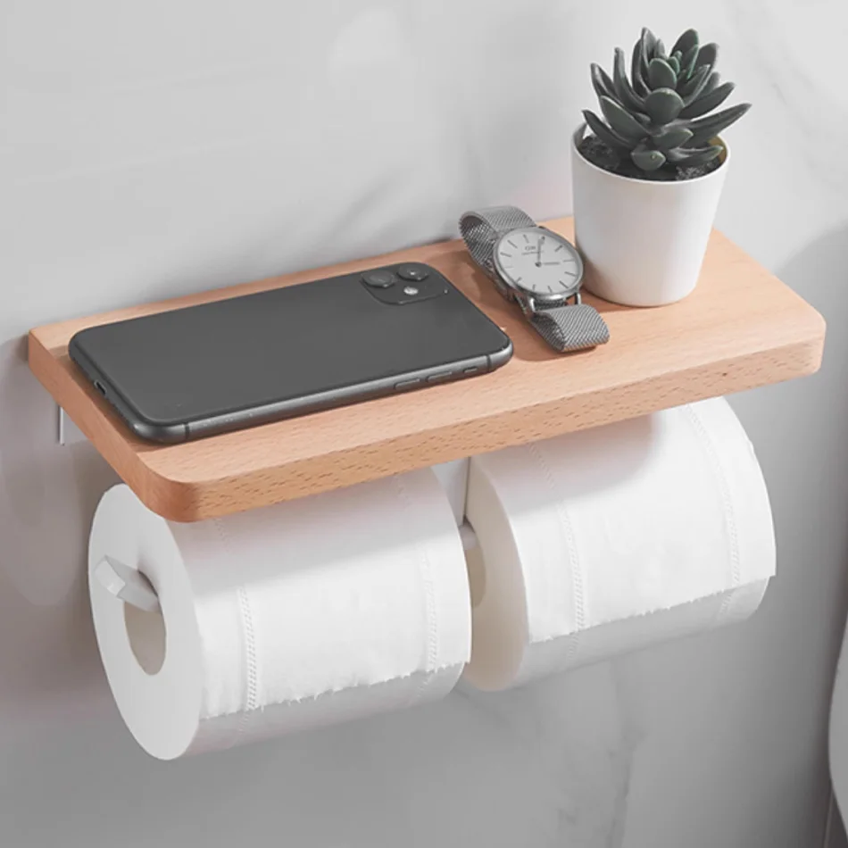 Double Paper Holder with Shelf White Creative Aluminum Wood WC Tissue Roll Rack Toilet Paper Towel Holder for Bathroom Kitchen
Double Paper Holder with Shelf White Creative Aluminum Wood WC Tissue Roll Rack Toilet Paper Towel Holder for Bathroom Kitchen