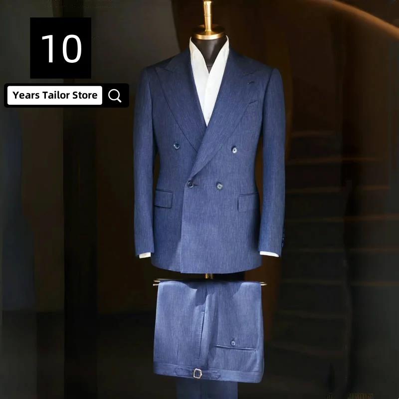 Double-breasted Suit 2 Piece Set Denim Blue Linen Breathable Business Banquet Wedding Men's formal Suit Classic Navy Blue Elegan
Double-breasted Suit 2 Piece Set Denim Blue Linen Breathable Business Banquet Wedding Men's formal Suit Classic Navy Blue Elegan