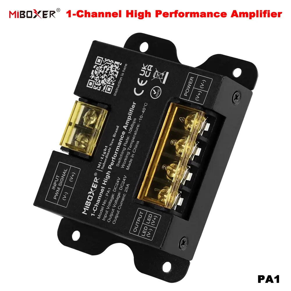 Miboxer PA1 DC24V 1-Channel 25A Constant Voltage PWM Dimming Signal Amplifier Power Repeater For Single color LED light strip
Miboxer PA1 DC24V 1-Channel 25A Constant Voltage PWM Dimming Signal Amplifier Power Repeater For Single color LED light strip