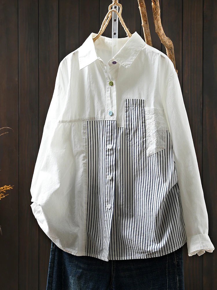 Women Long Sleeve Cotton Shirt New Arrival 2025 Autumn Simple Style Patchwork Striped Loose Female Casual Tops Shirts M1887
Women Long Sleeve Cotton Shirt New Arrival 2025 Autumn Simple Style Patchwork Striped Loose Female Casual Tops Shirts M1887