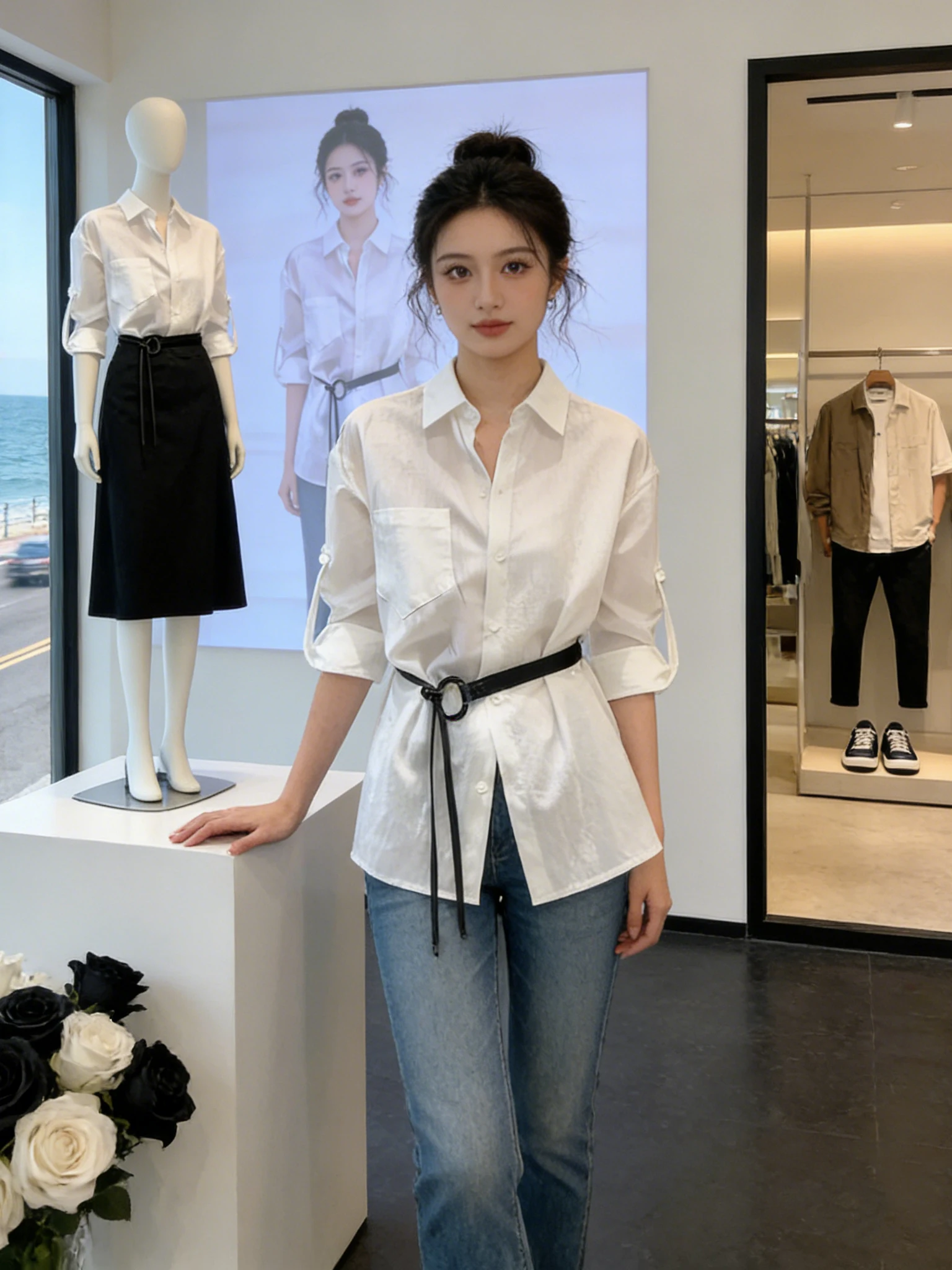 Элегантная белая рубашка с длинным рукавом и поясом, женская, свободного кроя, повседневная, для офиса, весенний дизайн, модная офисная рубашка
Элегантная белая рубашка с длинным рукавом и поясом, женская, свободного кроя, повседневная, для офиса, весенний дизайн, модная офисная рубашка