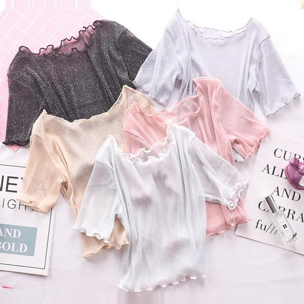 Women T-shirt O-Neck Short Sleeve Women Summer T shirt Sheer Trim Crop Top Women See-through Glitter Mesh Tee Shirt Streetwear
Women T-shirt O-Neck Short Sleeve Women Summer T shirt Sheer Trim Crop Top Women See-through Glitter Mesh Tee Shirt Streetwear