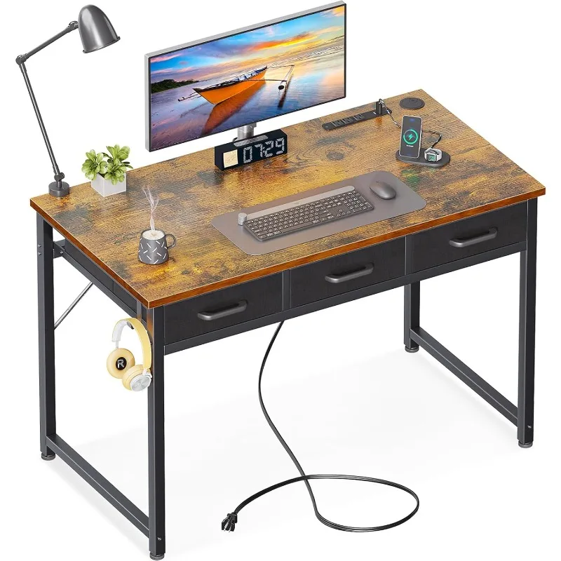 40 Inch Small Computer Desk with 3 Fabric Drawers, Office Desk with USB/Type-C Charging Ports & Power Outlets, Vanity De
40 Inch Small Computer Desk with 3 Fabric Drawers, Office Desk with USB/Type-C Charging Ports & Power Outlets, Vanity De