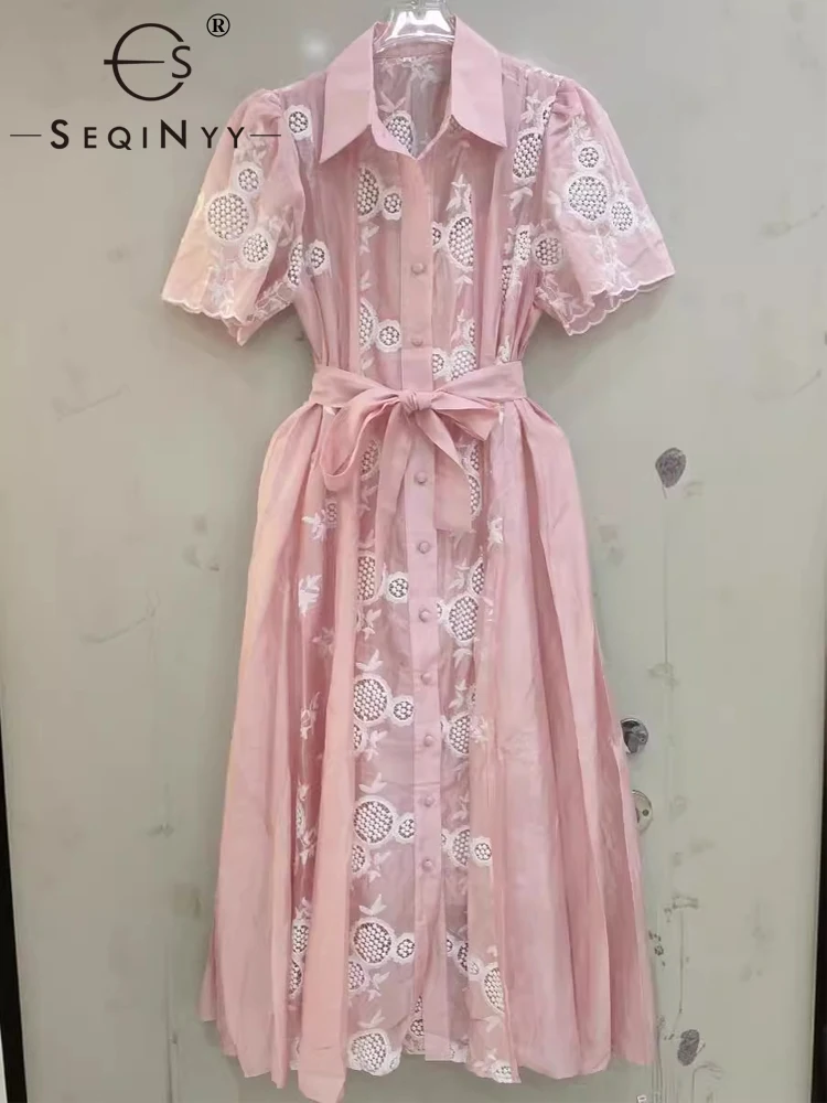 SEQINYY Elegant Shirt Dress Summer Spring New Fashion Design Women Runway High Street Vintage Embroidery Flower Loose Belt
SEQINYY Elegant Shirt Dress Summer Spring New Fashion Design Women Runway High Street Vintage Embroidery Flower Loose Belt