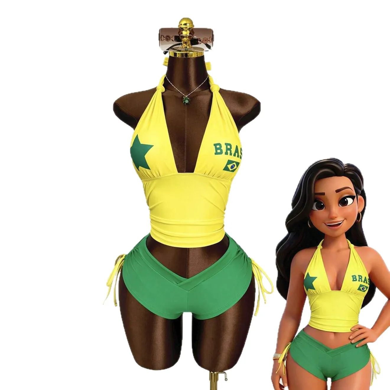 Summer American High Street Sporty Hot Girl Hanging Neck Brazilian Flag Print Slim fit Sleeveless Short Halter Top Shorts sets
Summer American High Street Sporty Hot Girl Hanging Neck Brazilian Flag Print Slim fit Sleeveless Short Halter Top Shorts sets