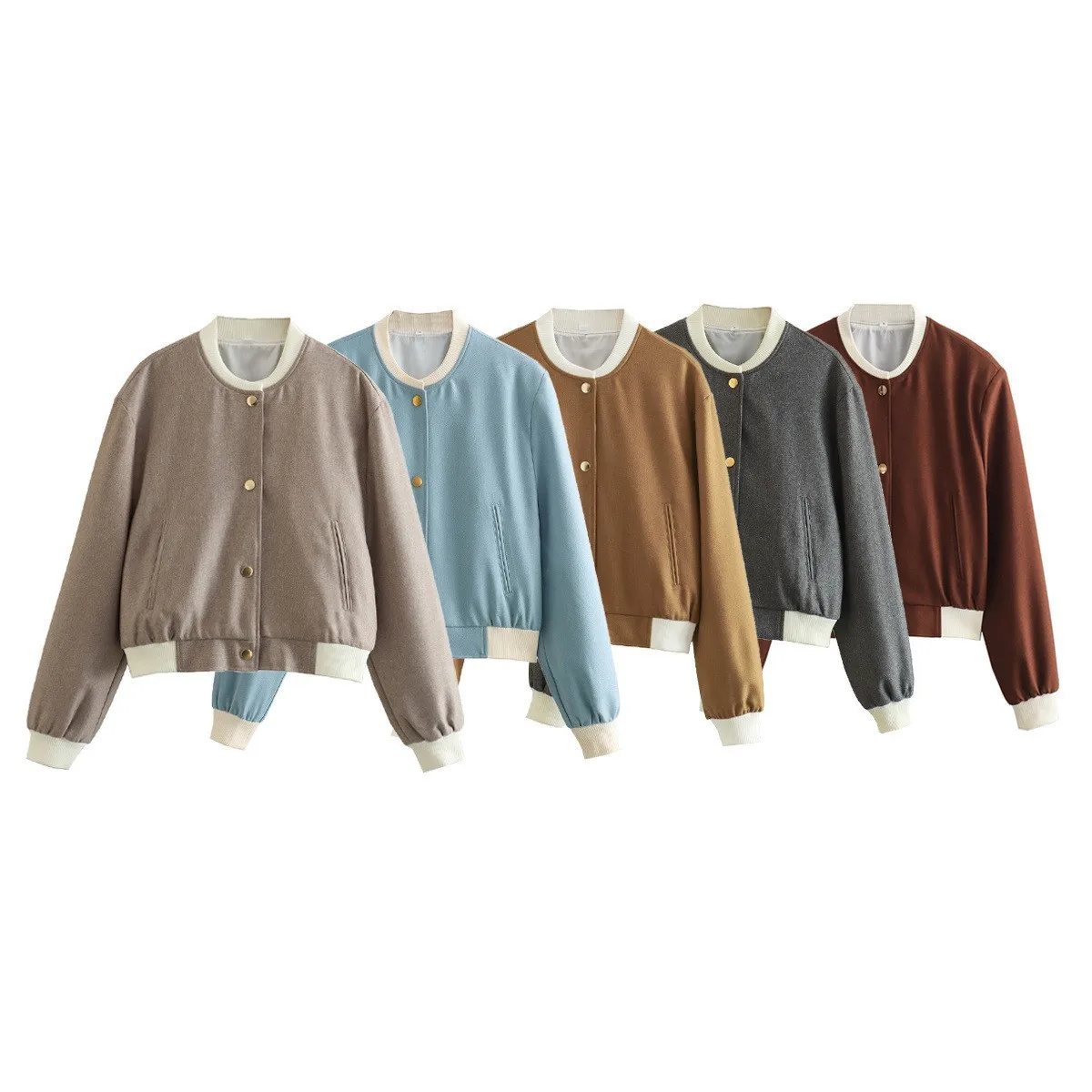 Весенне-осенняя куртка-бомбер с воротником-стойкой и двойным карманом контрастного цвета, мотоциклетная куртка-пилот, пальто, топ для женщин 
Весенне-осенняя куртка-бомбер с воротником-стойкой и двойным карманом контрастного цвета, мотоциклетная куртка-пилот, пальто, топ для женщин