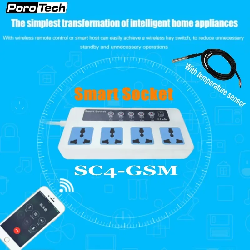 SC4 SC3 GSM 4 Outlets Wireless Smart Switch Power Plug socket with temperature sensor GSM SIM Card Phone/Call/SMS Remote Control
SC4 SC3 GSM 4 Outlets Wireless Smart Switch Power Plug socket with temperature sensor GSM SIM Card Phone/Call/SMS Remote Control