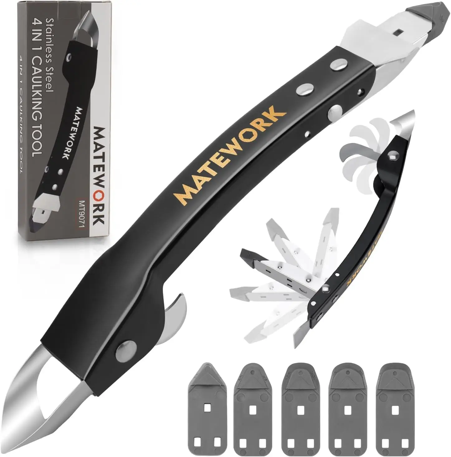 4-in-1 Caulk Remover Tool, Stainless Steel, 5 Silicone Pads, for Shower Kitchen Bathroom Floor Window Sink, Black
4-in-1 Caulk Remover Tool, Stainless Steel, 5 Silicone Pads, for Shower Kitchen Bathroom Floor Window Sink, Black