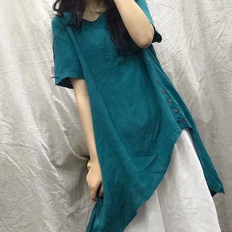 2025 New Summer Irregular Long T-Shirt Women Casual Loose Side Buckle Female Y2k Tops Short Sleeve Breathable Tees
2025 New Summer Irregular Long T-Shirt Women Casual Loose Side Buckle Female Y2k Tops Short Sleeve Breathable Tees