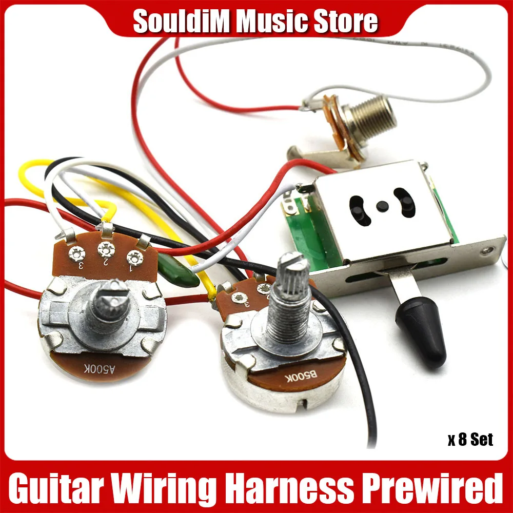 8set Electric Guitar Wiring Harness Kit A500K 3/5 Way Switch Wiring for Electric Guitar Bass Push Pull Volume Tone Shaft Switch
8set Electric Guitar Wiring Harness Kit A500K 3/5 Way Switch Wiring for Electric Guitar Bass Push Pull Volume Tone Shaft Switch