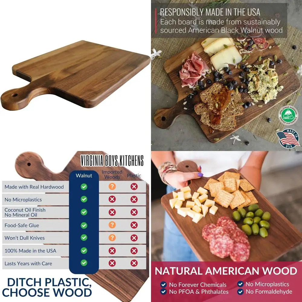 Sustainable Hardwood Walnut Cutting Board - 10x16 Inch Kitchen Butcher Block with Handle
Sustainable Hardwood Walnut Cutting Board - 10x16 Inch Kitchen Butcher Block with Handle