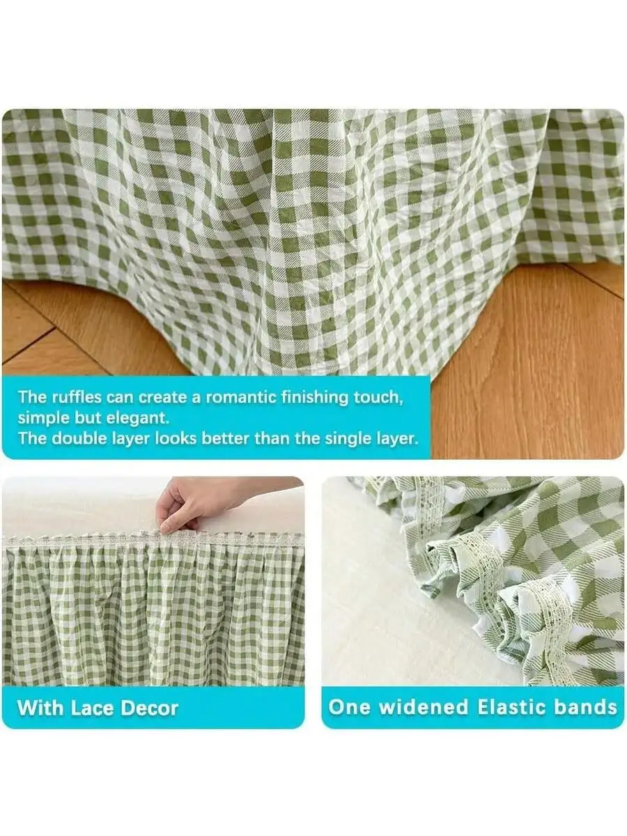 Gingham Ruffled Bed Skirt With Lace Decor Adjustable Elastic Full Size 15 Inch Drop
Gingham Ruffled Bed Skirt With Lace Decor Adjustable Elastic Full Size 15 Inch Drop