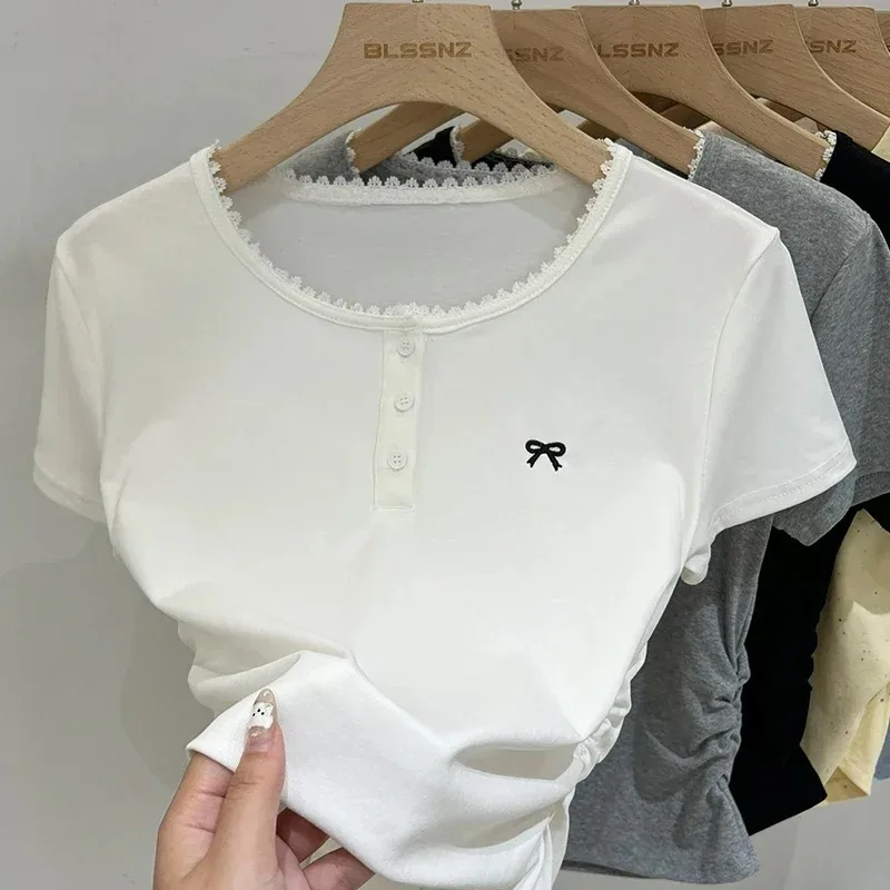 Summer Women's Bow Short Sleeve T-Shirt Sweet O-Neck Slim Fit Casual Top
Summer Women's Bow Short Sleeve T-Shirt Sweet O-Neck Slim Fit Casual Top