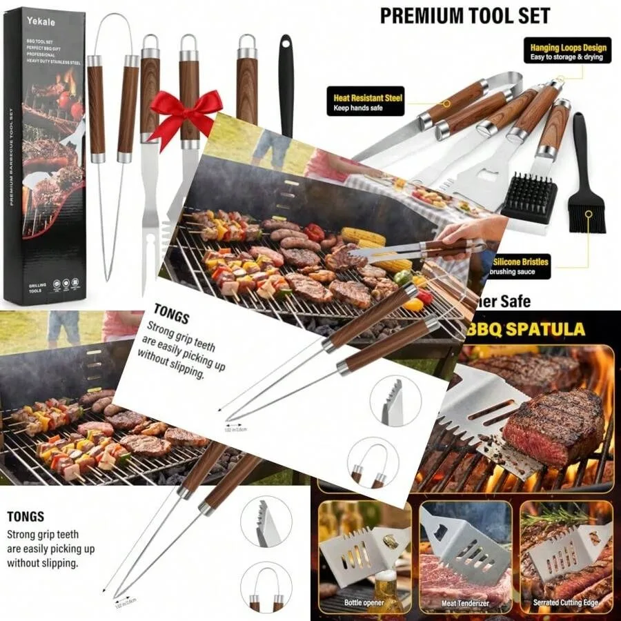 BBQ Grill Accessories Set, Grill Tools Grilling Accessories Grilling Gifts For Men - Spatula, Fork, Brush, Tongs And Cleaning B
BBQ Grill Accessories Set, Grill Tools Grilling Accessories Grilling Gifts For Men - Spatula, Fork, Brush, Tongs And Cleaning B