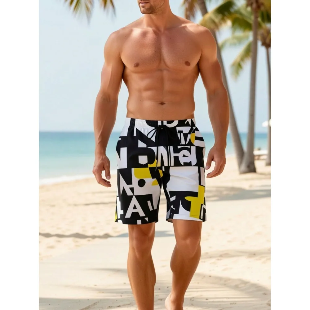 Men'S Geometric Print Beach Swim Trunks With Adjustable Black Drawstring, Irregular Color-Blocked Beach Shorts, Men'S ShortsMen'S, Boys', Men'S Plus Size, Full Size Beach Pants
Men'S Geometric Print Beach Swim Trunks With Adjustable Black Drawstring, Irregular Color-Blocked Beach Shorts, Men'S ShortsMen'S, Boys', Men'S Plus Size, Full Size Beach Pants