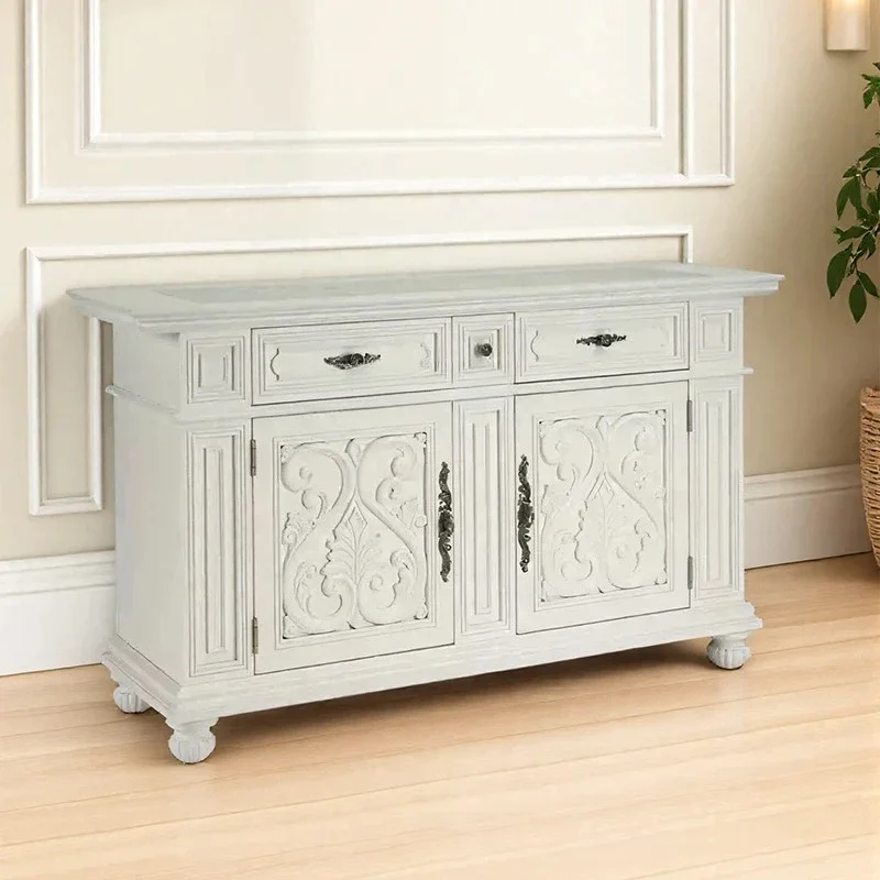 French retro solid wood dining side cabinet, living room carved storage locker, American light luxury door cabinet
French retro solid wood dining side cabinet, living room carved storage locker, American light luxury door cabinet