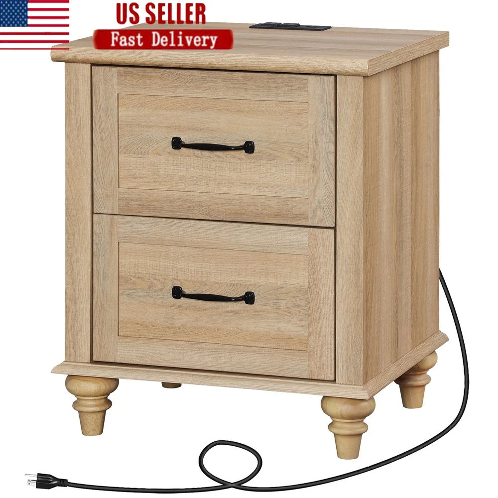 Rustic Oak Nightstand with Charging Station 2 Drawers Wood Legs Bedroom Side Table Storage Solution Easy Assembly
Rustic Oak Nightstand with Charging Station 2 Drawers Wood Legs Bedroom Side Table Storage Solution Easy Assembly