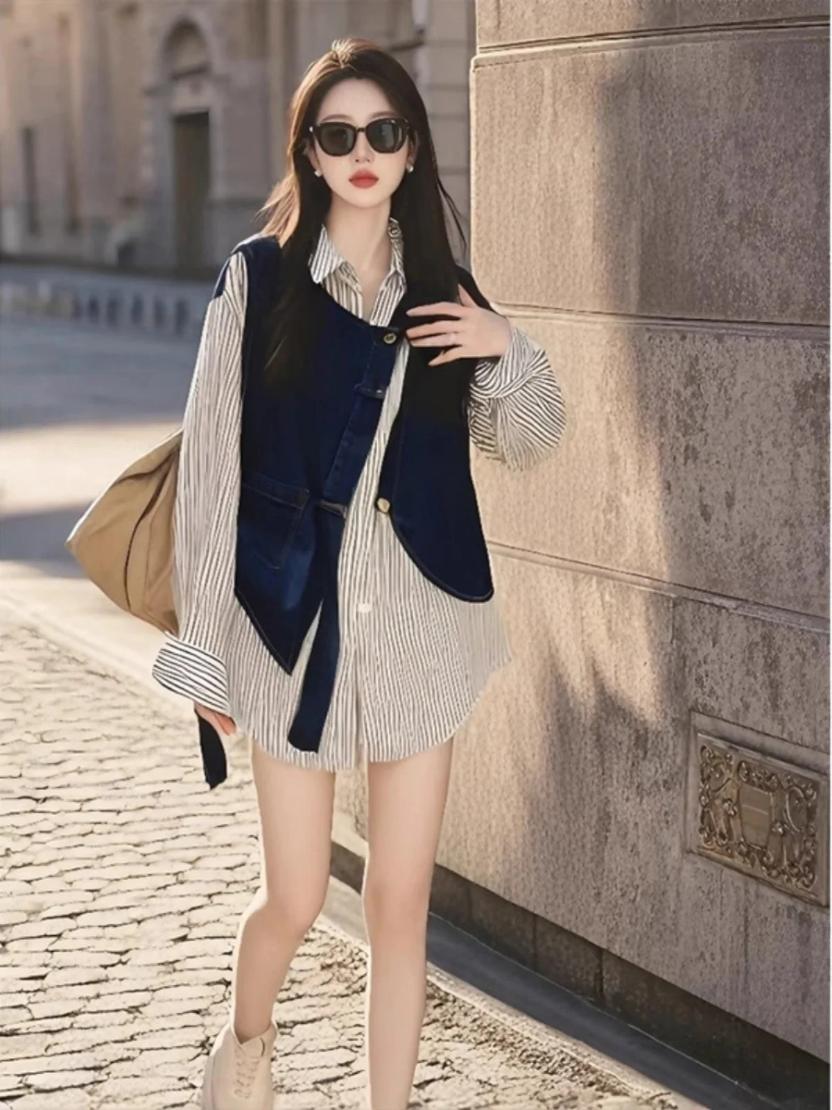 Women's Neck Shirt Denim Stripe Drapey Loose Fit Spring Design Sense Small Audience Top Korean Style Commute Wind
Women's Neck Shirt Denim Stripe Drapey Loose Fit Spring Design Sense Small Audience Top Korean Style Commute Wind