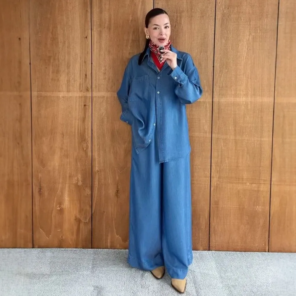 Korean Lapel Denim Jacket & Wide Leg Pants Matching Set Spring Summer Outfit Jumpsuit Playsuit Blouse Top Tee
Korean Lapel Denim Jacket & Wide Leg Pants Matching Set Spring Summer Outfit Jumpsuit Playsuit Blouse Top Tee