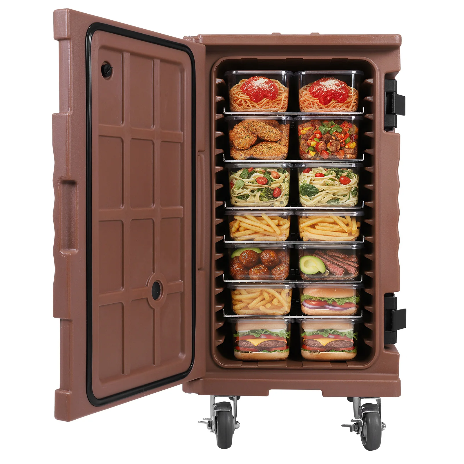 118QT Front Loading Insulated Food Pan Carrier Front Loading Food Warmer with Wheels W/Handles for Catering & Transport
118QT Front Loading Insulated Food Pan Carrier Front Loading Food Warmer with Wheels W/Handles for Catering & Transport