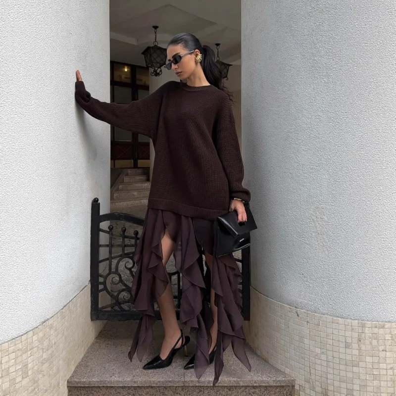 Новый вязаный свитер Maillard в европейском и американском стиле, женский нишевый свитер с нерегулярным кружевом, женская верхняя одежда, пальто 
Новый вязаный свитер Maillard в европейском и американском стиле, женский нишевый свитер с нерегулярным кружевом, женская верхняя одежда, пальто