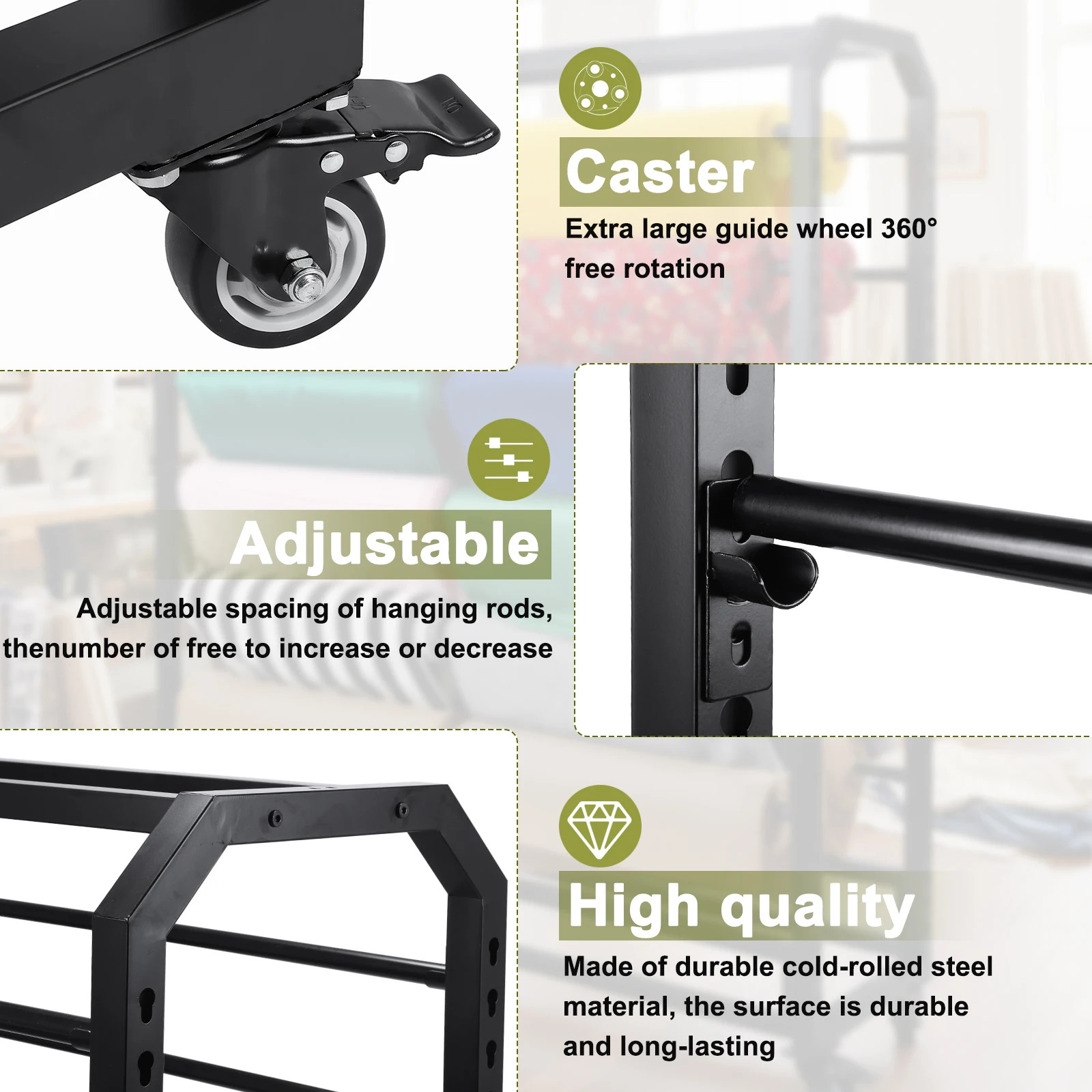 16/18 Rods Paper Roll Holder with Adjustable Hanging Rod Mobile Rolling Organizer with Wheels for Curtain/Wallpaper/Tablecloth
16/18 Rods Paper Roll Holder with Adjustable Hanging Rod Mobile Rolling Organizer with Wheels for Curtain/Wallpaper/Tablecloth