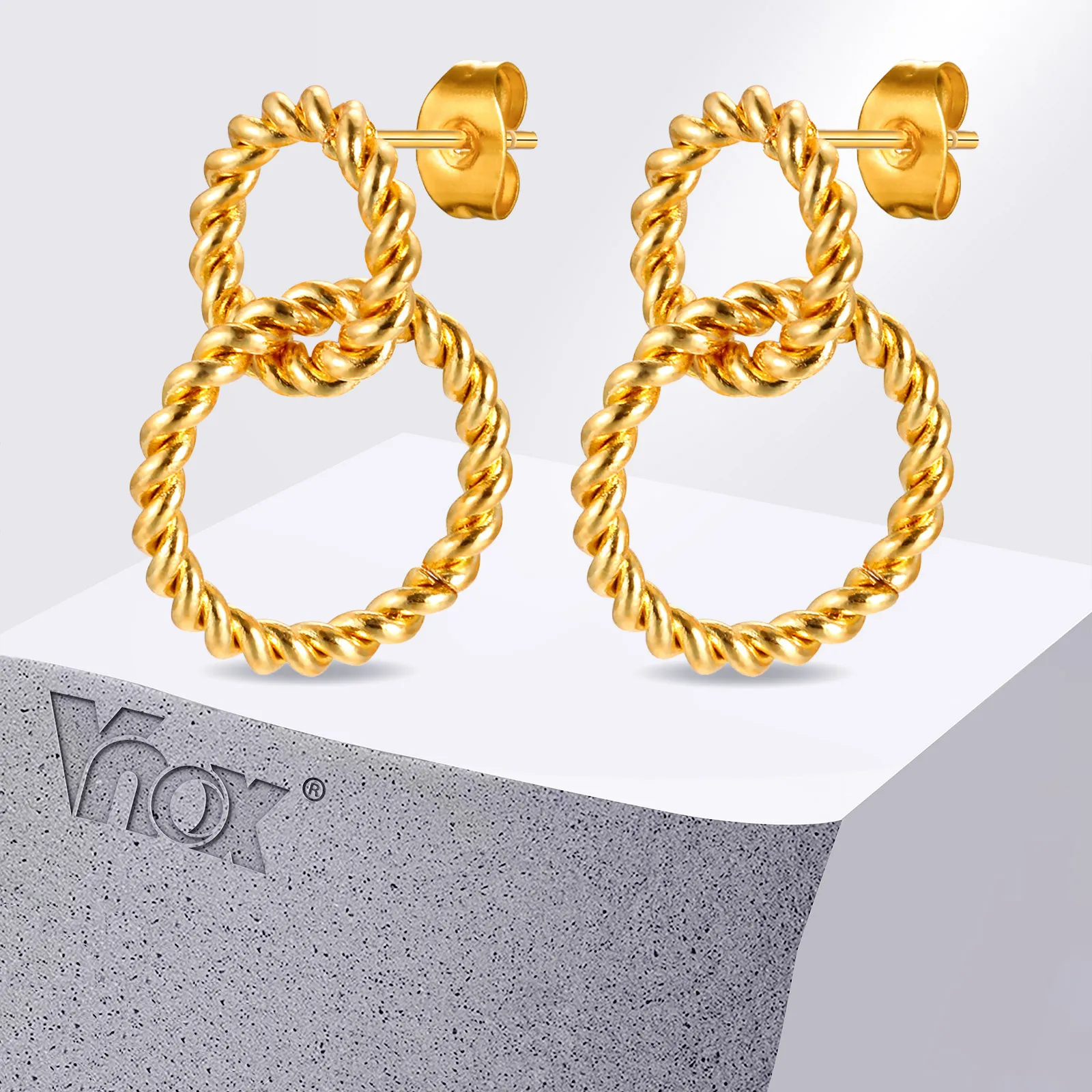 Vnox Twisted Metal Circle Earrings, Women Gold Plated Interlocked Round Circle Dangle Earrings, Simple Dainty Steel Jewelry
Vnox Twisted Metal Circle Earrings, Women Gold Plated Interlocked Round Circle Dangle Earrings, Simple Dainty Steel Jewelry