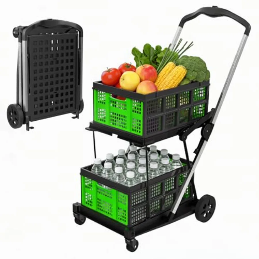 Collapsible Shopping Cart with Wheels, 2-Tier Foldable Utility Cart in Green for Grocery, Office, Warehouse, Supermarket, and P
Collapsible Shopping Cart with Wheels, 2-Tier Foldable Utility Cart in Green for Grocery, Office, Warehouse, Supermarket, and P