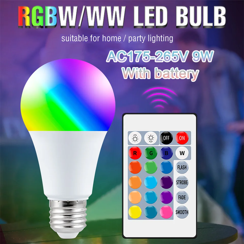 Лампа с дистанционным управлением, светодиодная RGB-подсветка 9 Вт E27 AC175-265V, прожектор с регулируемой яркостью, светодиодная красочная сменная лампа, белые ампулы для дома
Лампа с дистанционным управлением, светодиодная RGB-подсветка 9 Вт E27 AC175-265V, прожектор с регулируемой яркостью, светодиодная красочная сменная лампа, белые ампулы для дома