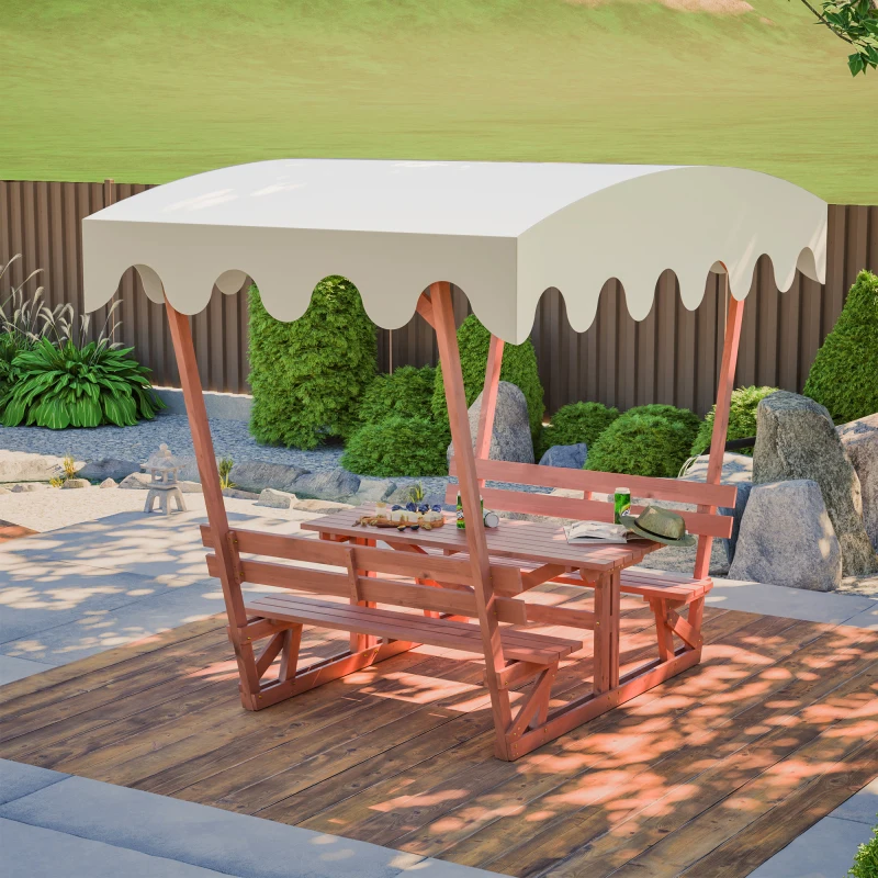 Outdoor waterproof solid wood picnic table and bench set with removable canopy - suitable for all-weather patios, gardens
Outdoor waterproof solid wood picnic table and bench set with removable canopy - suitable for all-weather patios, gardens