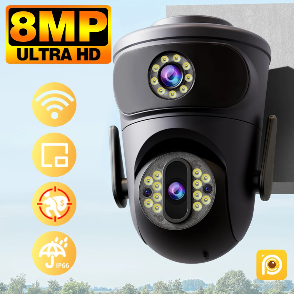 8-мегапиксельная PTZ IP-камера 4K, уличная камера с двумя объективами, двойной экран, 2,4G, WIFI, камера с автоматическим отслеживанием, защита, камера видеонаблюдения
8-мегапиксельная PTZ IP-камера 4K, уличная камера с двумя объективами, двойной экран, 2,4G, WIFI, камера с автоматическим отслеживанием, защита, камера видеонаблюдения