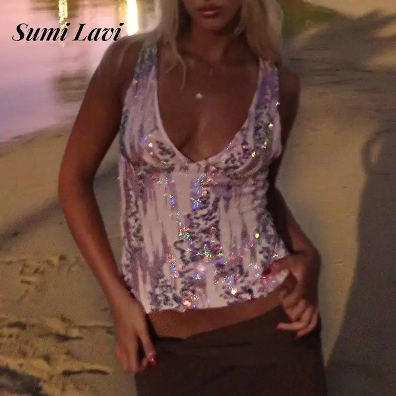 Summer Elegant Deep V-neck Tight Blouses Women Fashion Shiny Sequin Club Party Vest Tops Casual Sleeveless Backless Slim Shirts
Summer Elegant Deep V-neck Tight Blouses Women Fashion Shiny Sequin Club Party Vest Tops Casual Sleeveless Backless Slim Shirts