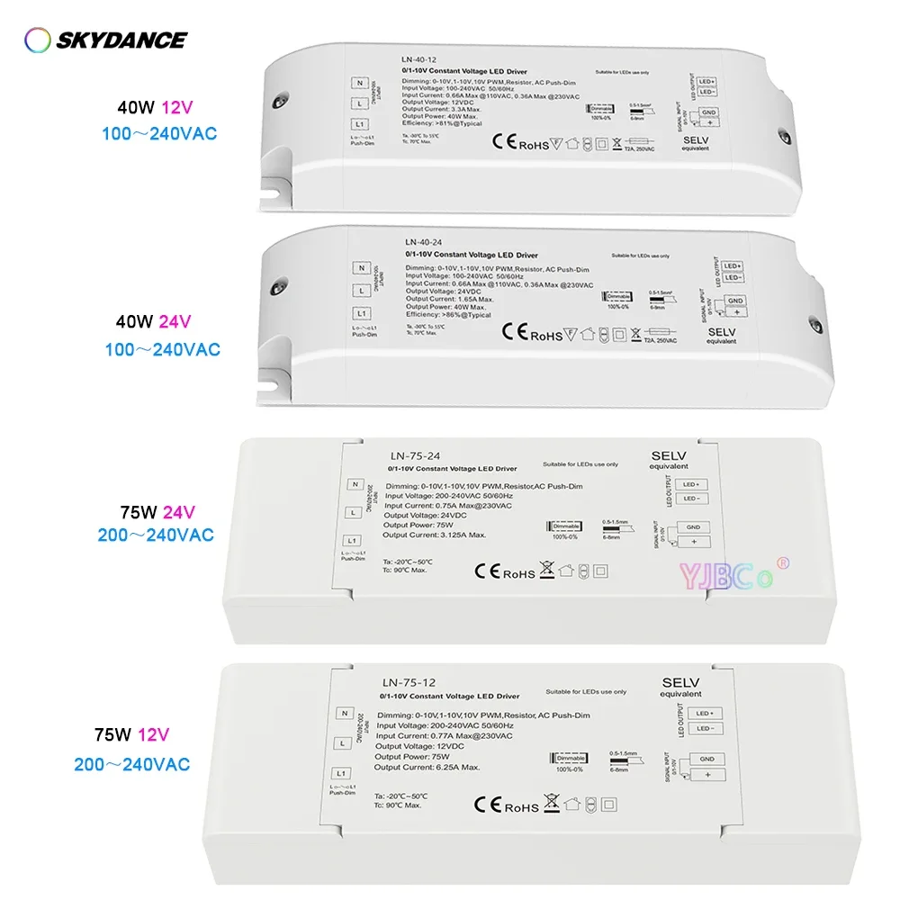 Skydance 40W 75W 12V 24V 0-10V or 1-10V Dimming LED Driver Single color LED strip 220V 10V PWM AC Push-Dim Dimmable Power Supply
Skydance 40W 75W 12V 24V 0-10V or 1-10V Dimming LED Driver Single color LED strip 220V 10V PWM AC Push-Dim Dimmable Power Supply