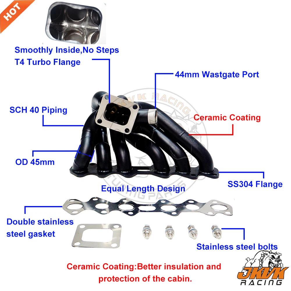 JKVK RACING Black Ceramic Coating SS304 3mm Steam Pipe T4 45mm Equal Length Turbo Manifold Supra 2JZGTE 2JZ-GTE 2jz
JKVK RACING Black Ceramic Coating SS304 3mm Steam Pipe T4 45mm Equal Length Turbo Manifold Supra 2JZGTE 2JZ-GTE 2jz