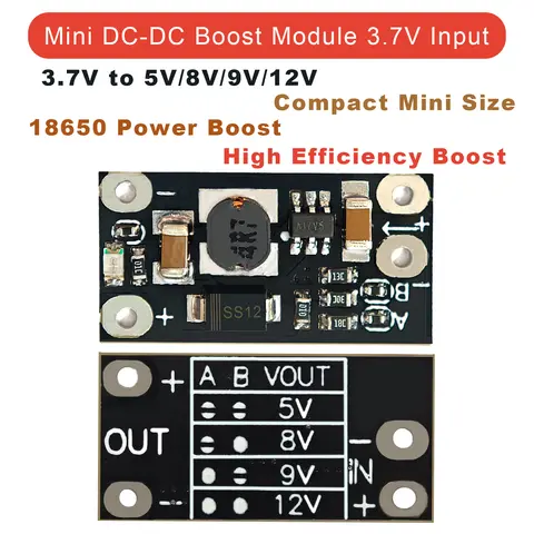 3.7V to 12V Mini DC-DC Step Up Converter Board 5V 8V 9V Fixed Output Voltage Regulator for Lithium Battery Boost Module LowPower