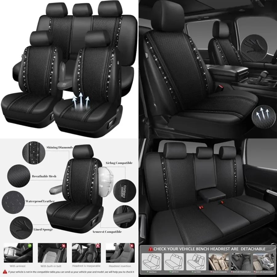 Memory Foam 3D Mesh Bling Diamond Car Seat Cover Full Set Breathable Soft Sponge Universal Shining Glitter Sparkly Crystal Armrest Fit Automotive Truck SUV Cute Women Girl, Black Rhinestone
Memory Foam 3D Mesh Bling Diamond Car Seat Cover Full Set Breathable Soft Sponge Universal Shining Glitter Sparkly Crystal Armrest Fit Automotive Truck SUV Cute Women Girl, Black Rhinestone