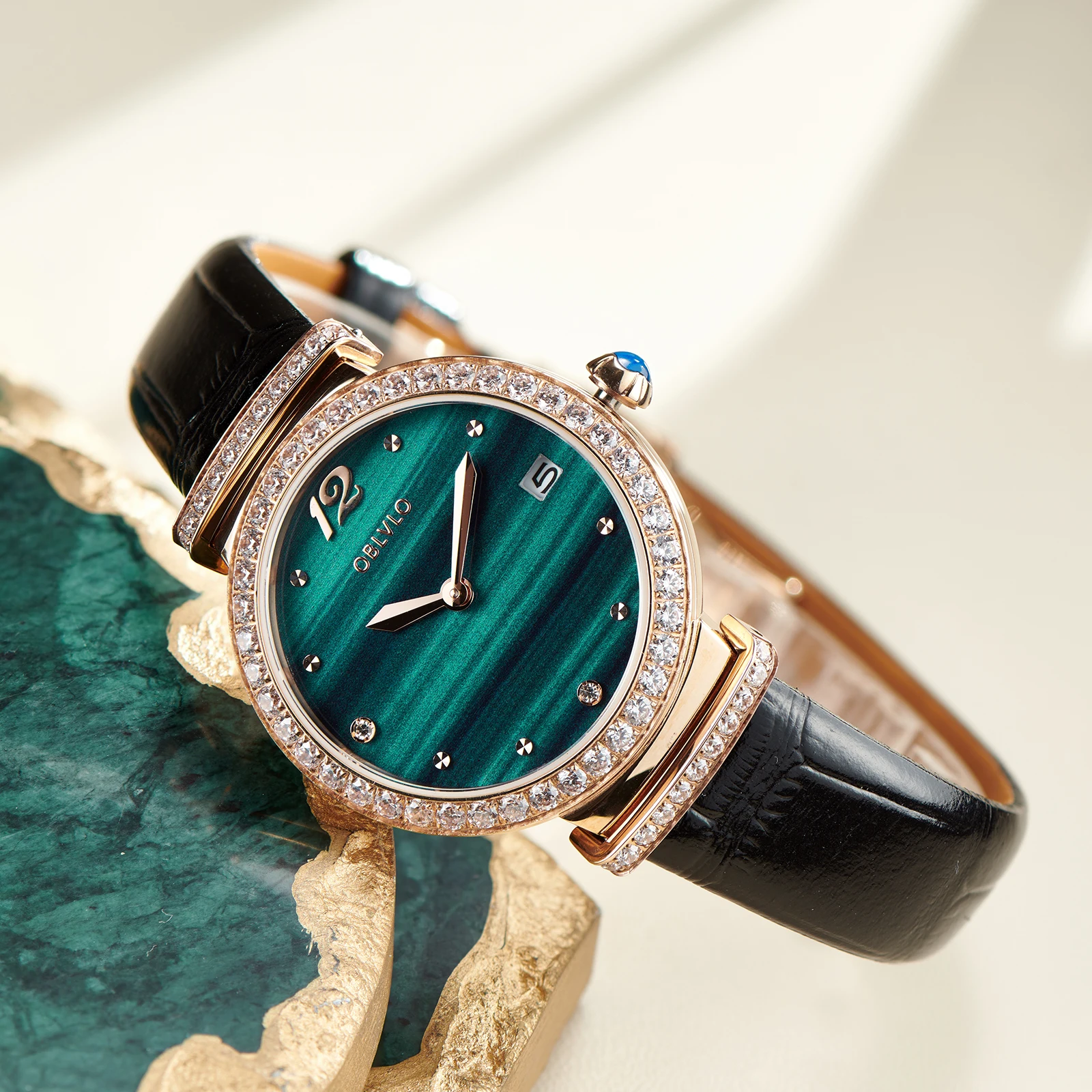 OBLVLO романтические женские часы из розового золота с зеленым циферблатом, швейцарский кварцевый механизм, модные женские часы с кожаным ремешком BWS 
OBLVLO романтические женские часы из розового золота с зеленым циферблатом, швейцарский кварцевый механизм, модные женские часы с кожаным ремешком BWS
