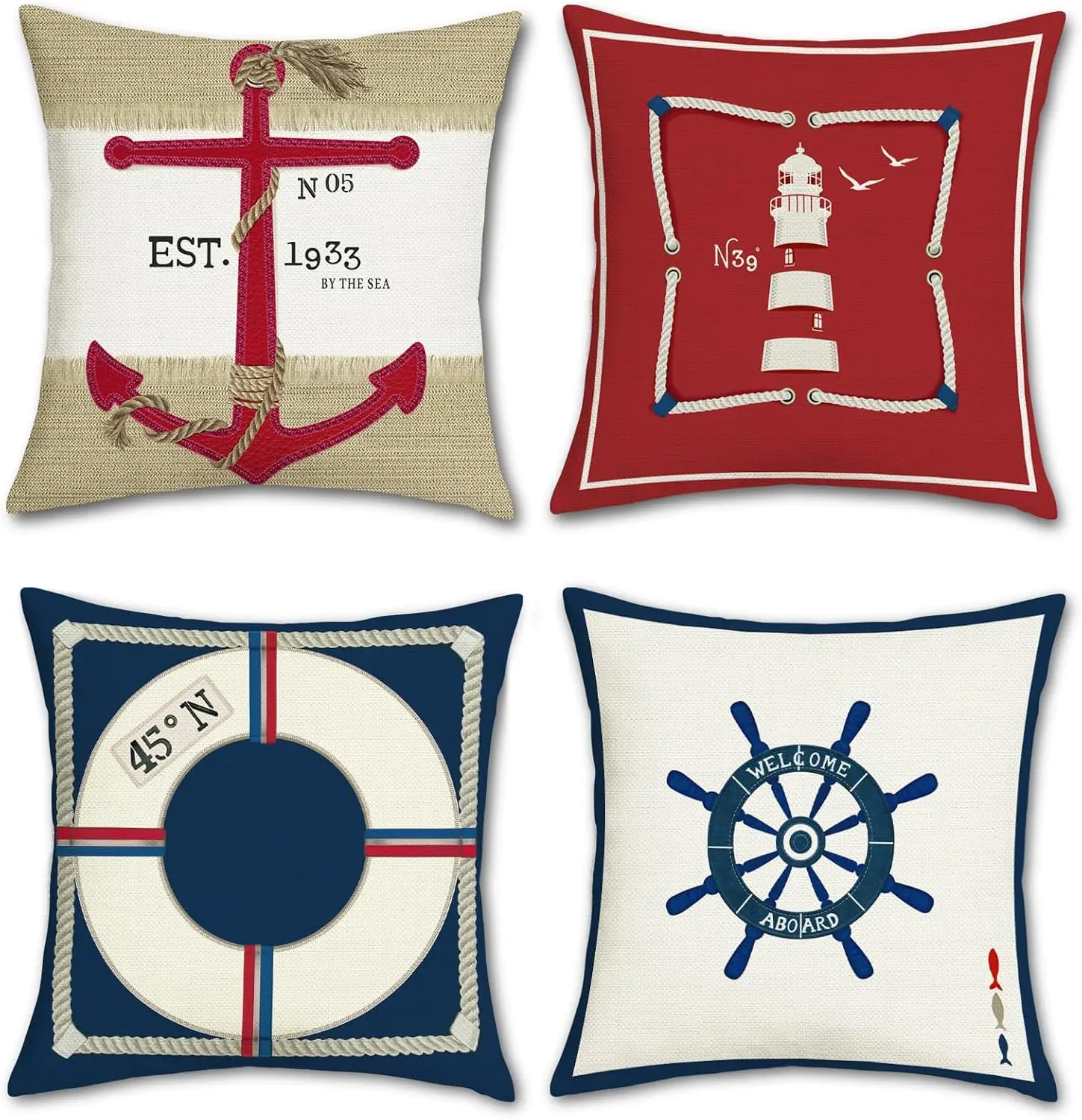 4pcs Nautical Anchor Lighthouse Lifebuoy Pillow Covers Polyester Cushion Cases Coastal Decor Throw Pillowcase Set for Sofa Bed
4pcs Nautical Anchor Lighthouse Lifebuoy Pillow Covers Polyester Cushion Cases Coastal Decor Throw Pillowcase Set for Sofa Bed
