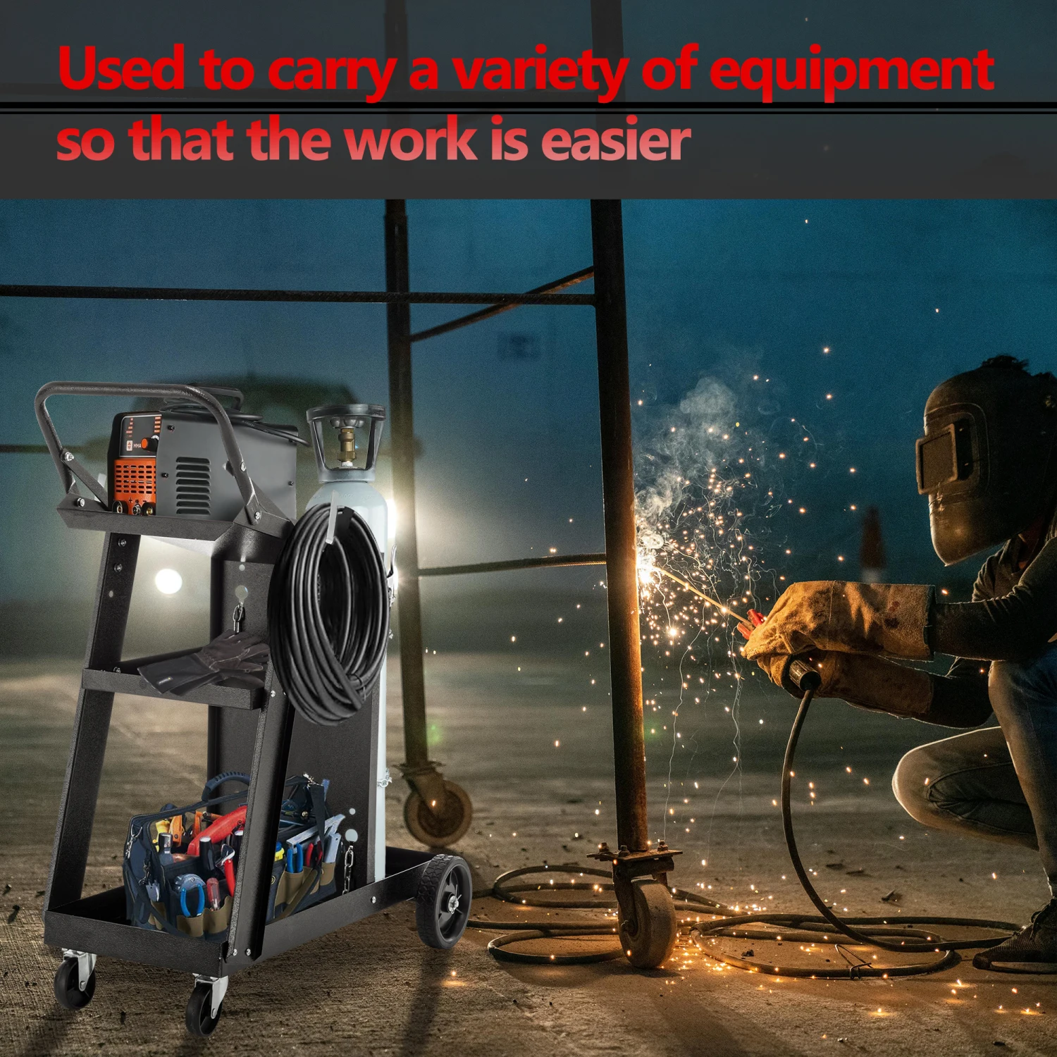 Welding Cart, Heavy Duty 3-Tier Welder Cart with 400Lbs Capacity, 360° Swivel Wheels, Tank Storage Safety Chains, Rolling MIG W
Welding Cart, Heavy Duty 3-Tier Welder Cart with 400Lbs Capacity, 360° Swivel Wheels, Tank Storage Safety Chains, Rolling MIG W